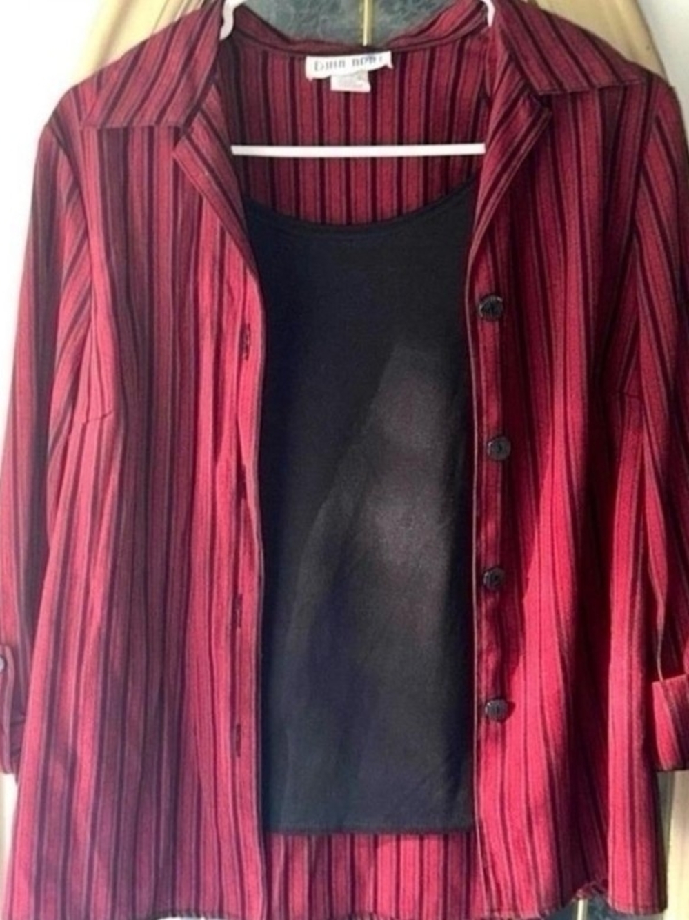 Dina Ariel Vintage Red and Black Striped Shirt And Tank Set Size L